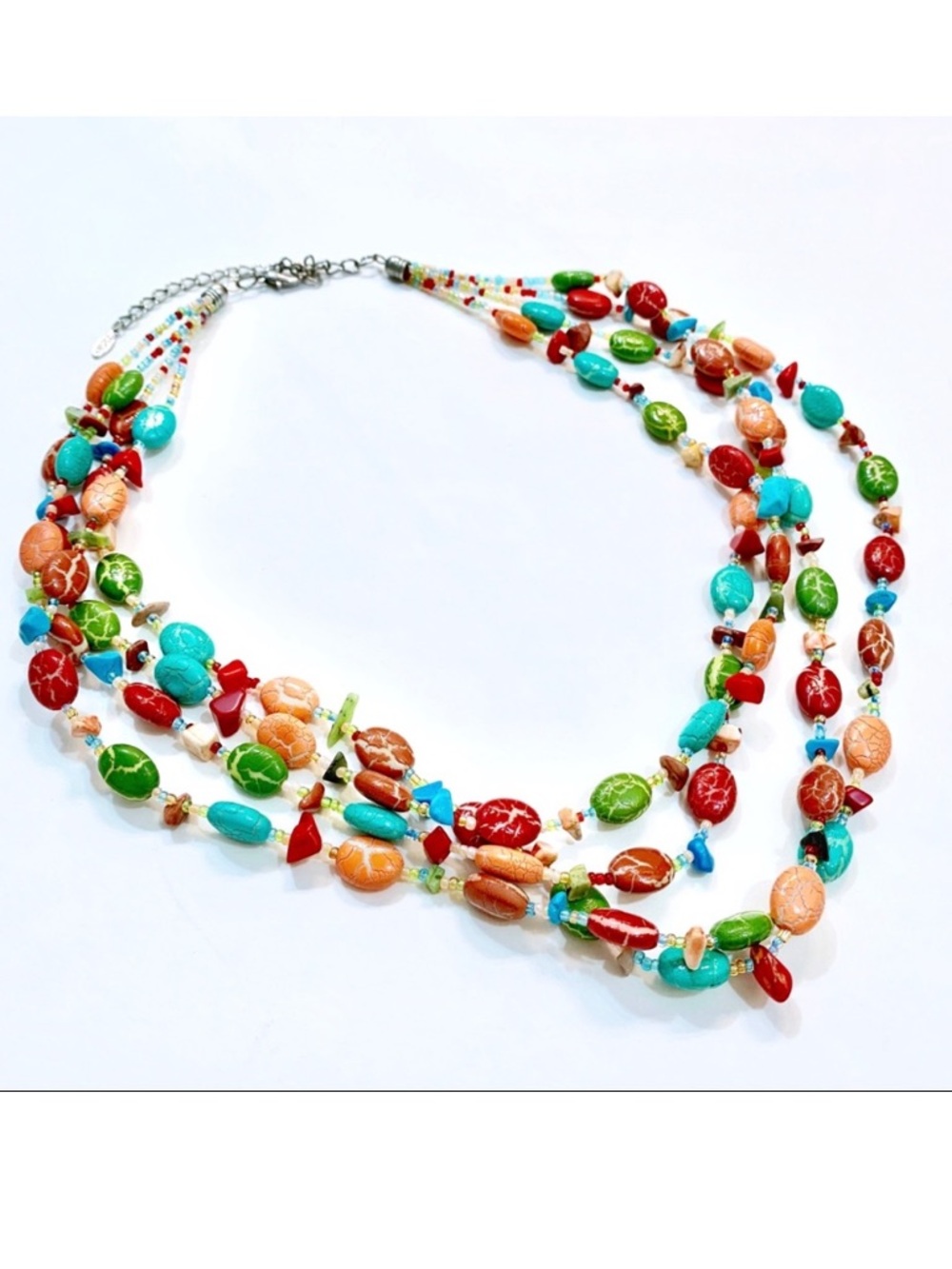 EsMor Crackle Beaded Multi Color Rainbow Strand Necklace EUC